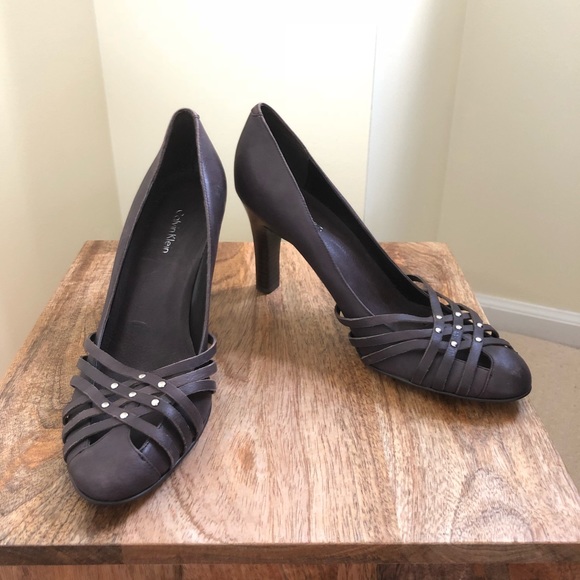 Calvin Klein Junya brown leather braided heels 10 - Picture 4 of 8